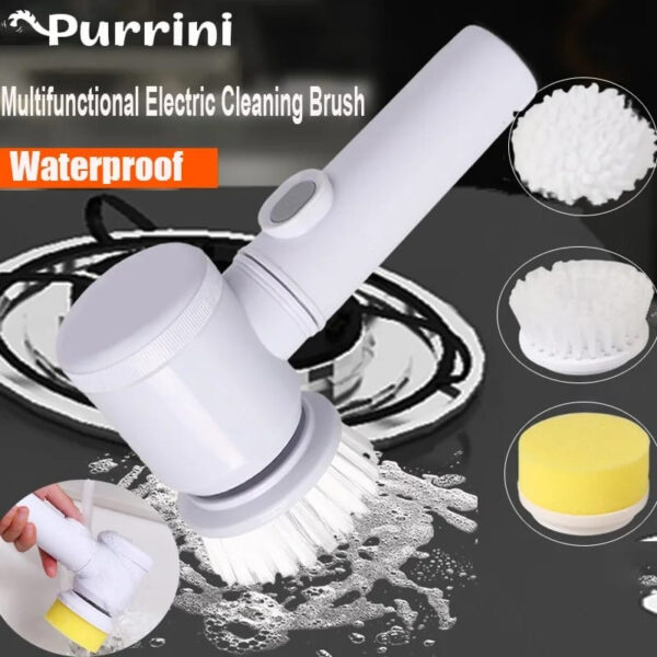 5 in1 Rechargeable Magic Brush | Car Waxing Handheld Scrubber | 360 Degree Rotate with 3 Replaceable Multipurpose Brush | Heads Kitchen Dishwashing Sponge Electric Cleaning BrushLow - Image 7