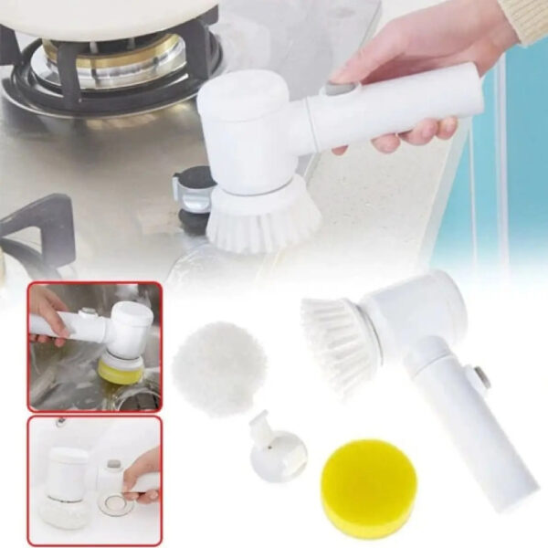5 in1 Rechargeable Magic Brush | Car Waxing Handheld Scrubber | 360 Degree Rotate with 3 Replaceable Multipurpose Brush | Heads Kitchen Dishwashing Sponge Electric Cleaning BrushLow - Image 3